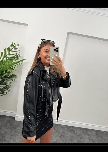 Zımbalı Deri ceket - Görsel 2