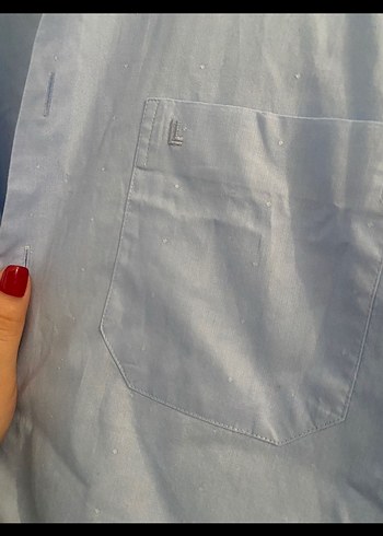 Mavi Keten Kısa Kollu Erkek Gömlek - Görsel 2