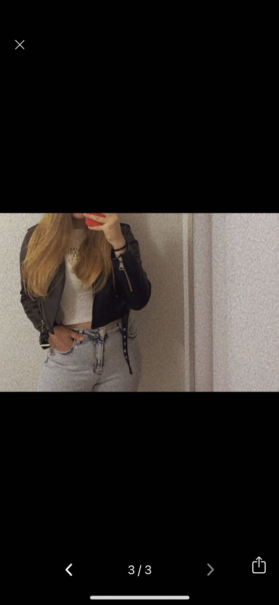 Siyah Deri Biker Ceket Kemerli - Görsel 3