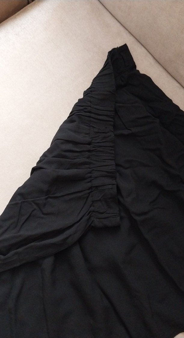 Kemerli Siyah Midi  Keten Etek - Görsel 3