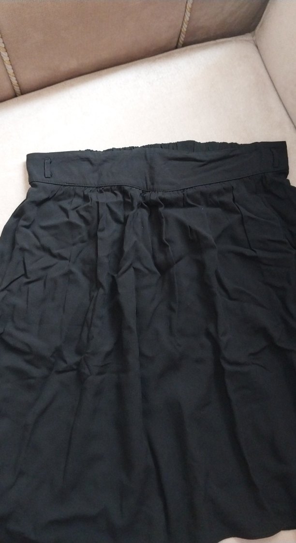 Kemerli Siyah Midi  Keten Etek - Görsel 2