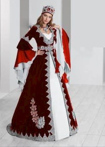 Bordo Nakışlı Uzun Kadın Henna Elbisesi