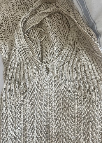 Bej V Yakalı Triko Uzun Plaj Elbisesi - Görsel 4