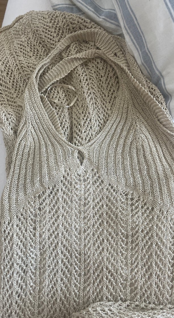 Bej V Yakalı Triko Uzun Plaj Elbisesi - Görsel 4