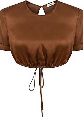 Kahverengi Bağcıklı Crop Top Twist - Görsel 2