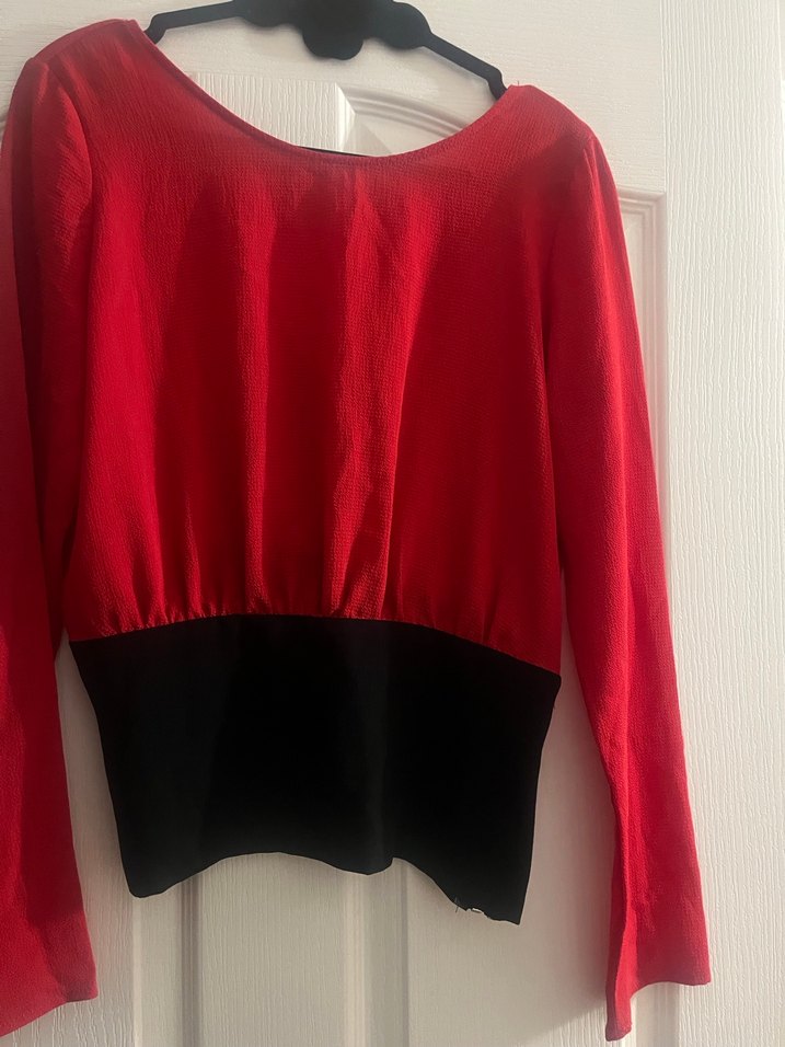 Kırmızı Uzun Kollu Fitted Bluz - Görsel 2