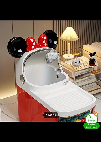 Kırmızı Renkli Minnie Fare Makyaj Organizeri - Görsel 3