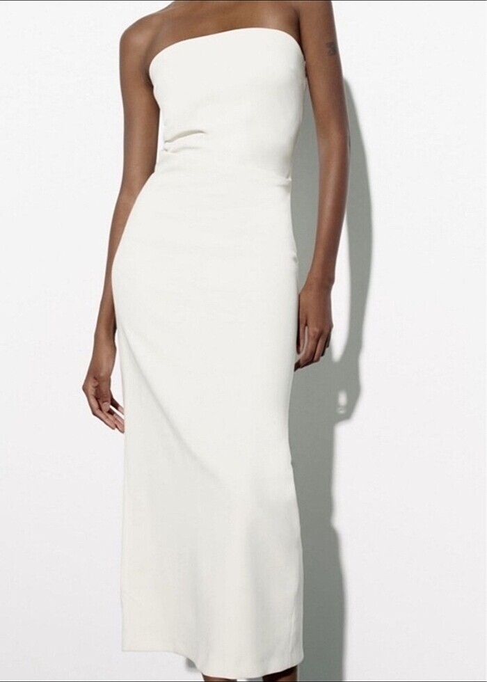 Zara Straplez Beyaz Nikah Nişan Söz Elbisesi - Görsel 2