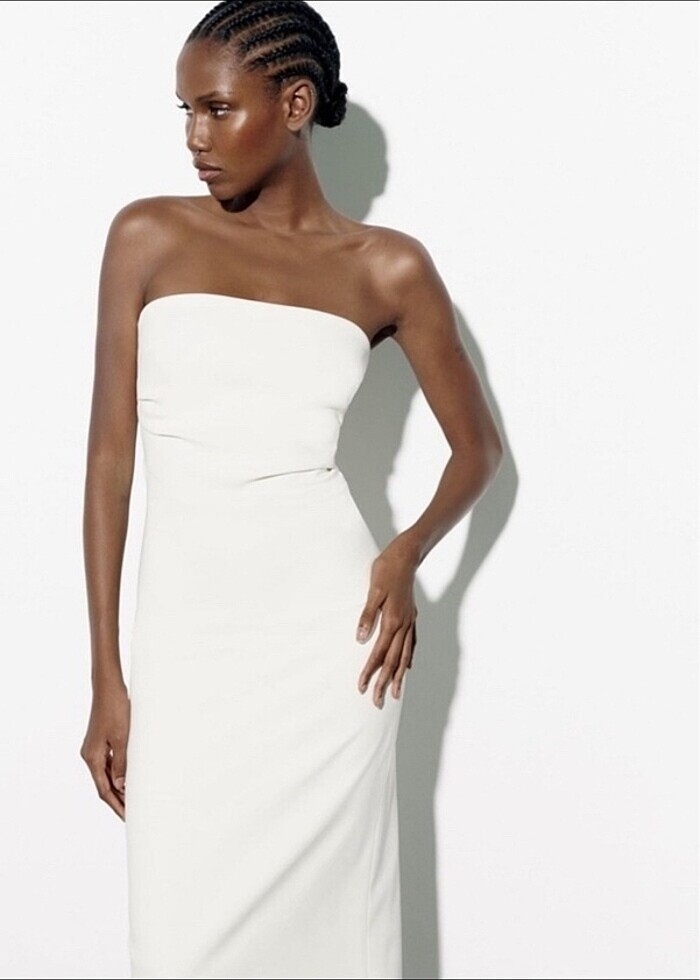 Zara Straplez Beyaz Nikah Nişan Söz Elbisesi - Görsel 3