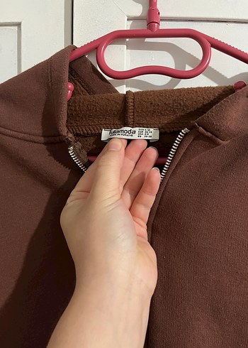 m Beden Kahverengi Kapüşonlu Fermuarlı Sweatshirt