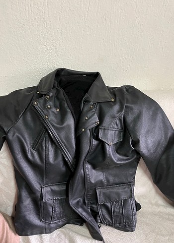 Kadın Siyah Deri Biker Ceket