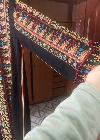 Bohem V Yaka Uzun Kollu Desenli Elbise - Görsel 3