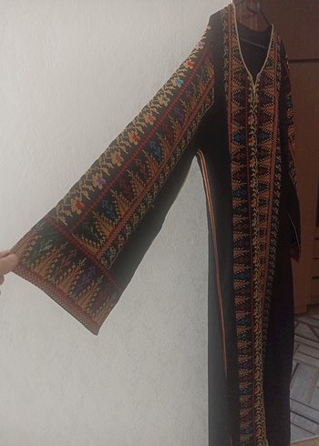 Bohem V Yaka Uzun Kollu Desenli Elbise - Görsel 2