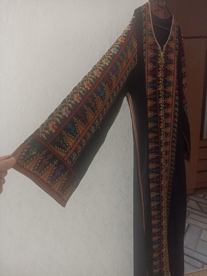 Bohem V Yaka Uzun Kollu Desenli Elbise - Görsel 2