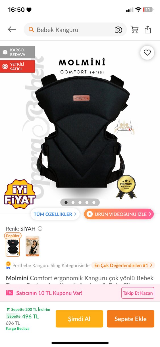 Molmini Siyah Bebek kanguru - Görsel 3