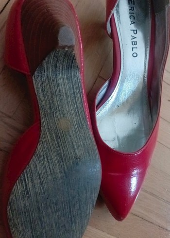 Kadın Parlak Kırmızı Stiletto Mini Topuklu Ayakkabı - Görsel 4