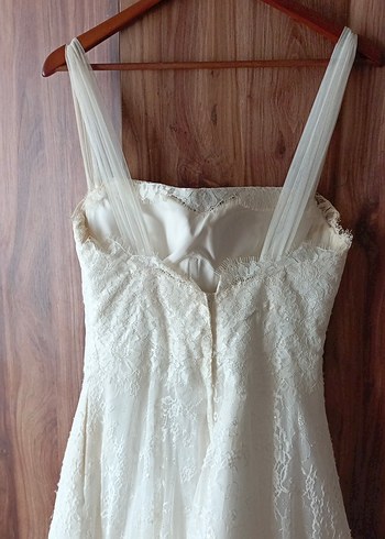 Dantel Detaylı Straplez orta Mini Vintage Gelinlik - Görsel 8