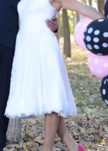 Dantel Detaylı Straplez orta Mini Vintage Gelinlik - Görsel 13