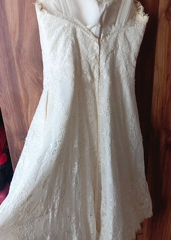 Dantel Detaylı Straplez orta Mini Vintage Gelinlik - Görsel 9