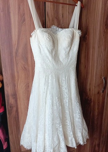 Dantel Detaylı Straplez orta Mini Vintage Gelinlik - Görsel 12