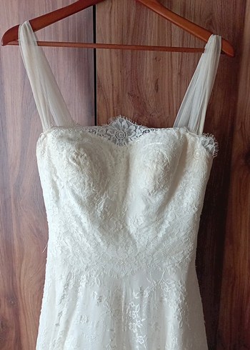 Dantel Detaylı Straplez orta Mini Vintage Gelinlik - Görsel 10