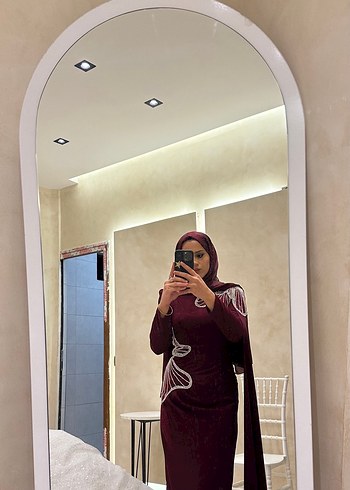 Bordo Uzun Kollu Tesettür Elbise