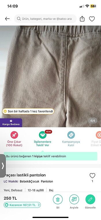 12-18 Ay Beden ten rengi Renk Lc Waıkıkı keten pantolon