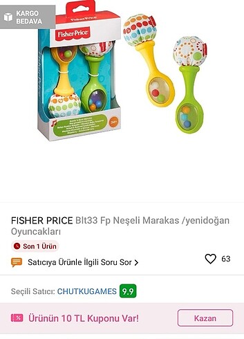 Beden Fisher price neşeli makaras çıngırak