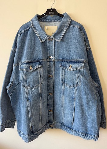 Düğmeli Mavi Denim Kadın büyük beden oversize Ceket