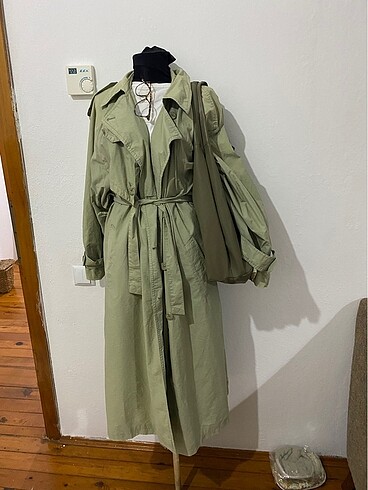 xl Beden yeşil Renk Vintage uzun trençkot