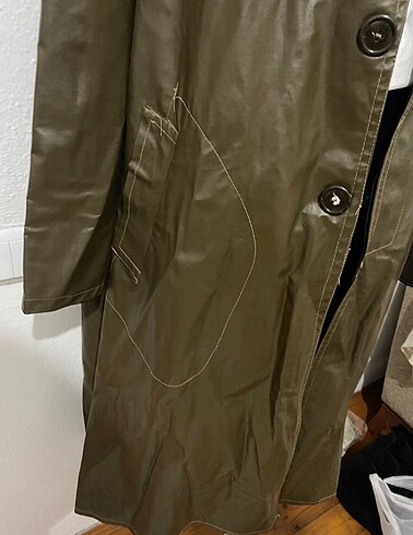 xl Beden haki Renk Vintage deri trençkot