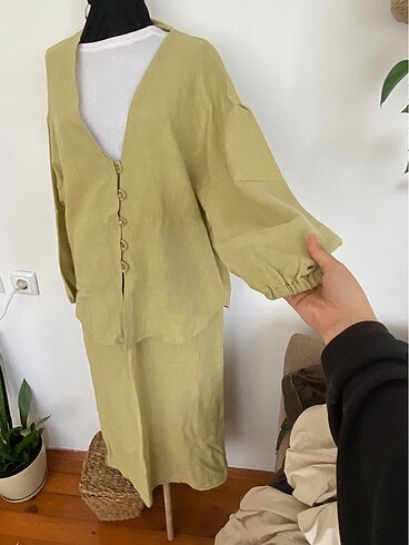 Mango Yağ yeşili etekli takım