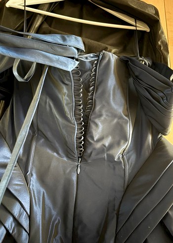 Lacivert V Yaka Uzun Kadın Elbise - Görsel 3