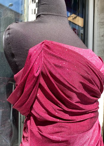 Bordo Drapeli Straplez Uzun Hamile Abiye - Görsel 2