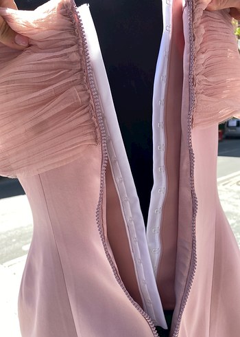 Pudra Pembe Drapeli Uzun Abiye Elbise - Görsel 3