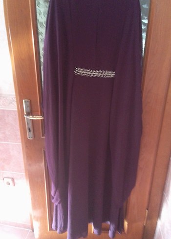 Mor V Yakalı Uzun Kollu Salaş Elbise - Görsel 3