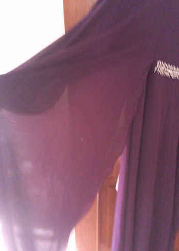 Mor V Yakalı Uzun Kollu Salaş Elbise - Görsel 4