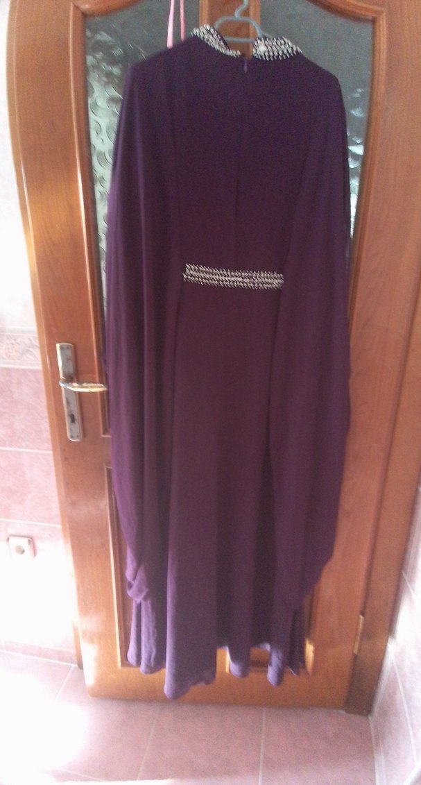 Mor V Yakalı Uzun Kollu Salaş Elbise - Görsel 3