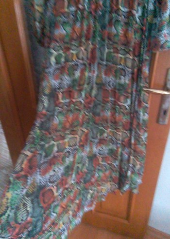 Yılan Desenli Pilili Uzun Kollu Bohem Elbise - Görsel 3