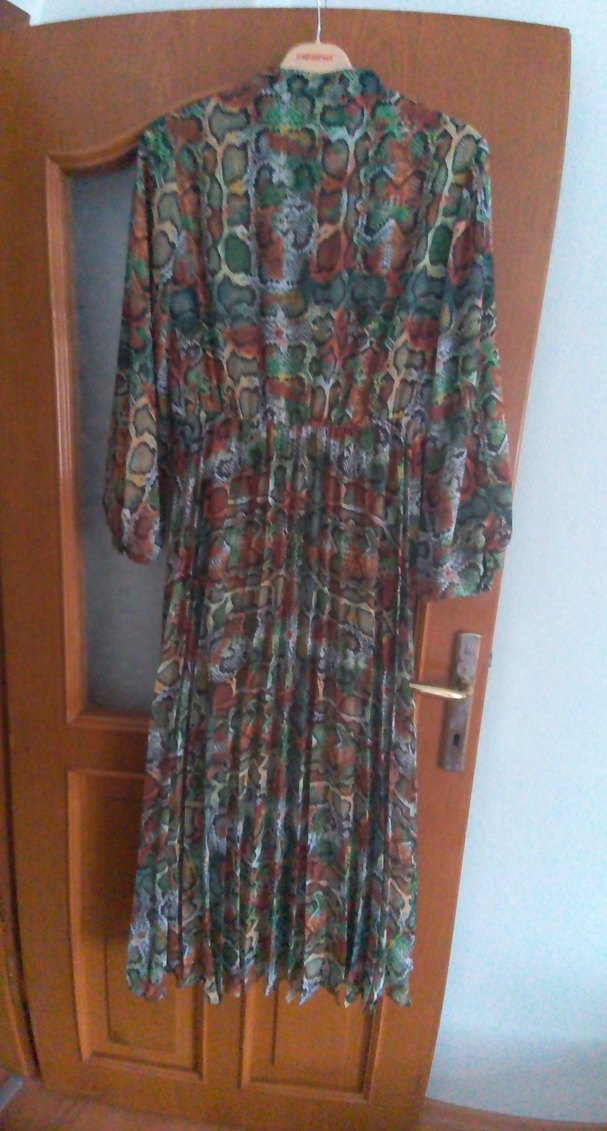 Yılan Desenli Pilili Uzun Kollu Bohem Elbise - Görsel 2