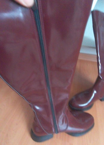 Bordo Kadın Deri Dizüstü Topuklu Bot - Görsel 2