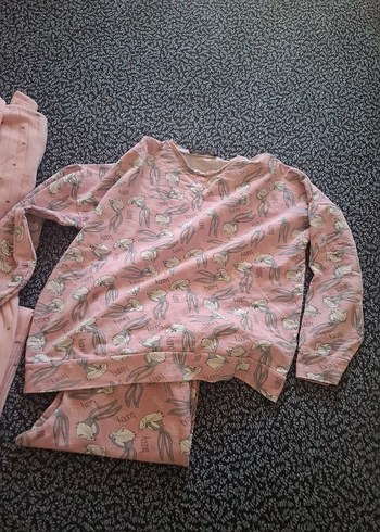 Standart Beden Beden Kız Pembe Pamuklu Uzun Kollu Pijama Takımı