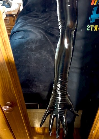 Rugan Uzun Siyah Deri Gotik Eldiven - Görsel 4