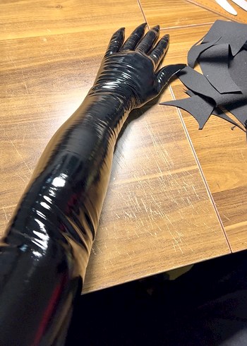 Rugan Uzun Siyah Deri Gotik Eldiven - Görsel 2