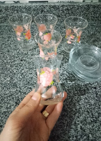 Pembe Çiçek Desenli Cam Bardak Seti - Görsel 3