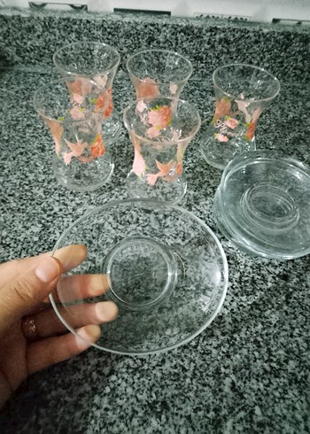 Pembe Çiçek Desenli Cam Bardak Seti - Görsel 4