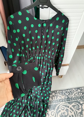 Yeşil Puantiyeli Uzun Bohem Elbise - Görsel 3