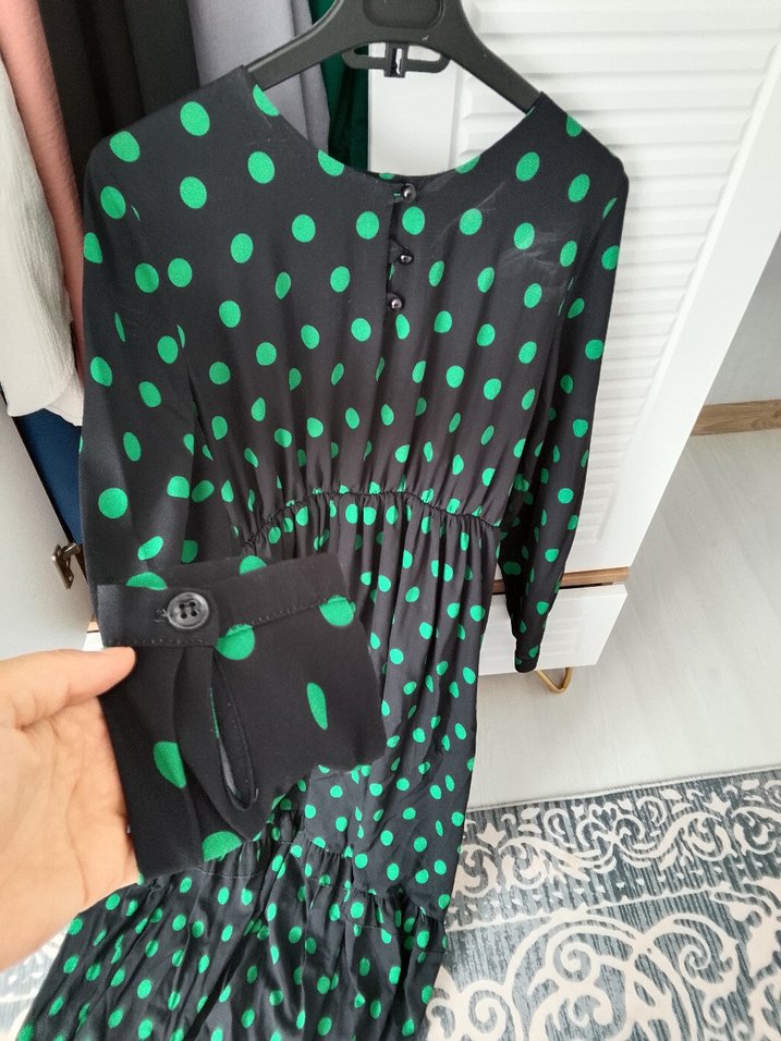 Yeşil Puantiyeli Uzun Bohem Elbise - Görsel 3