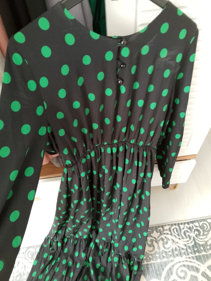 Yeşil Puantiyeli Uzun Bohem Elbise - Görsel 2