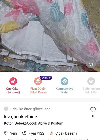 7 Yaş Beden çeşitli Renk Kız elbise 